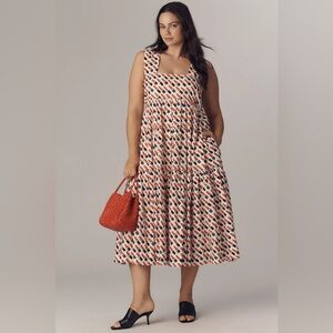 Anthropologie The Helena Square-Neck Smocked Tiered Midi Dress